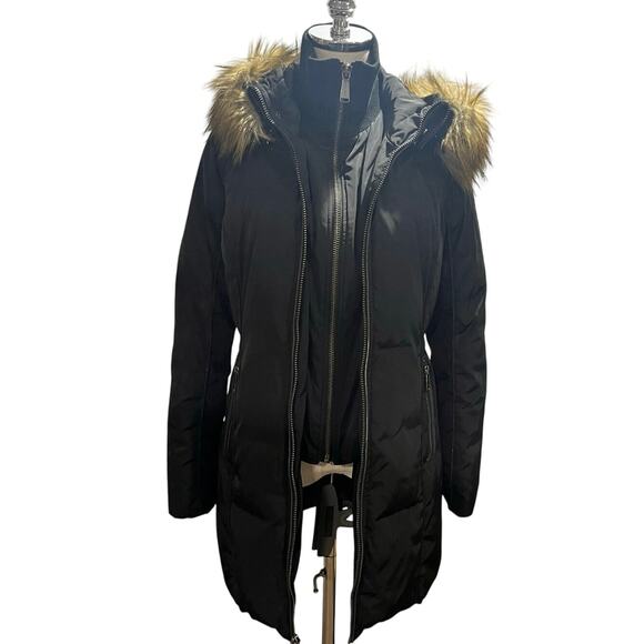 Michael Michael Kors Black Down 
Puffer Down Coat Jacket Faux Fur Hood Sz Sm - Picture 1 of 12